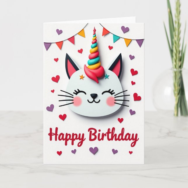 Cartão de Aniversário de Gato Arco-íris (Frente)