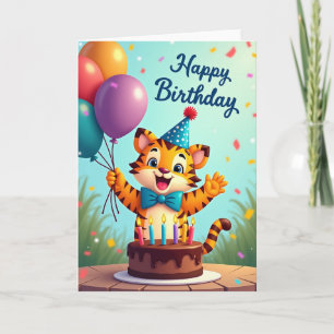 Cartão de Aniversário de Gato Balão