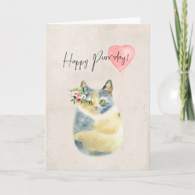 cartão de aniversário de gato bonito de purê feliz (Frente)