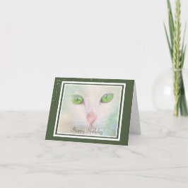 Cartão de Aniversário de Gato Branco Elegante com 