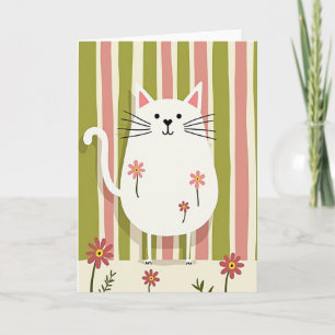 Cartão de Aniversário de Gato Branco Listrado