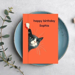 Cartão de aniversário de gato brincalhão