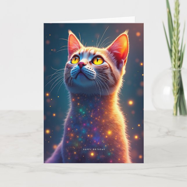 Cartão de Aniversário de Gato Celestial (Frente)