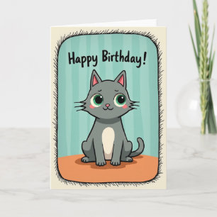 Cartão de Aniversário de Gato Cinza Fofo