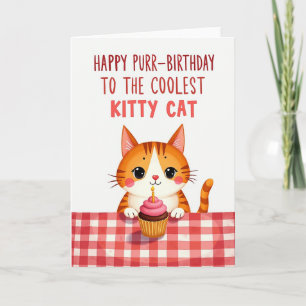 Cartão de Aniversário de Gato com Cupcake