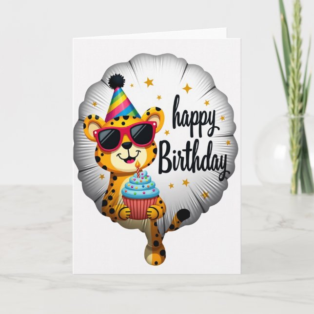 Cartão de Aniversário de Gato com Óculos de Sol (Frente)