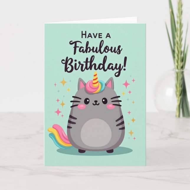 Cartão de Aniversário de Gato Cornudo (Frente)