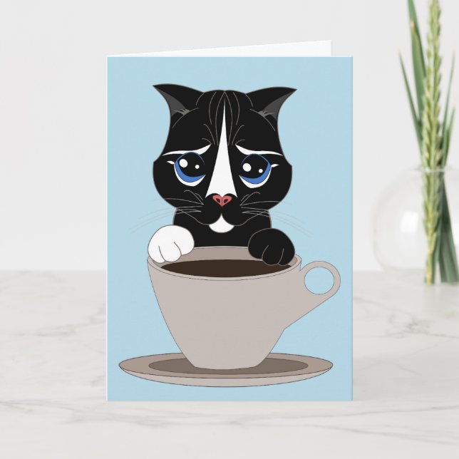 CARTÃO DE ANIVERSÁRIO DE GATO DE CAFÉ (Frente)