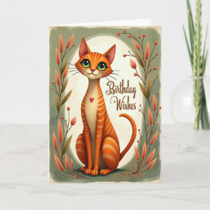 Cartão de Aniversário de Gato de Outono
