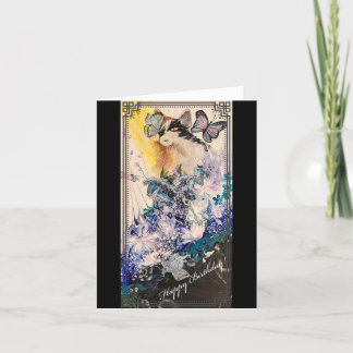 Cartão de Aniversário de Gato e Borboleta