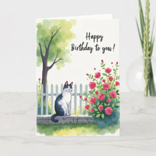 Cartão de Aniversário de Gato em Aquarela