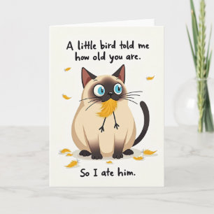 Cartão de aniversário de gato engraçado com penas