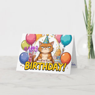 Cartão de Aniversário de Gato Engraçado e Engraçad