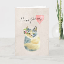cartão de aniversário de gato fofo dia ronronar fe