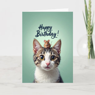Cartão de Aniversário de Gato Fofo e Rato