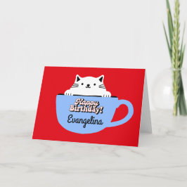 Cartão de Aniversário de Gato, Gatinho em Xícara P