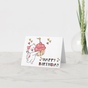 Cartão de aniversário de gato Kawaii fofo com cupc