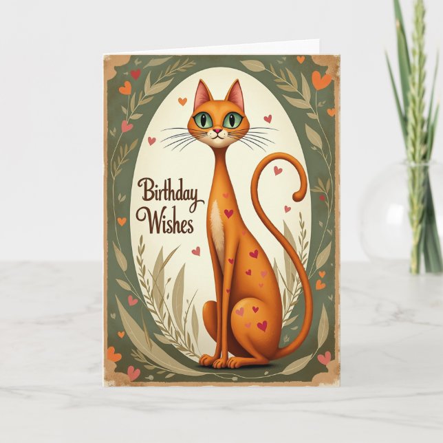 Cartão de Aniversário de Gato Laranja Doce (Frente)
