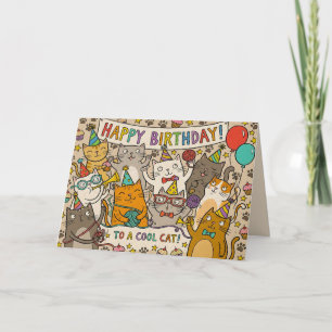 Cartão de Aniversário de Gato Legal