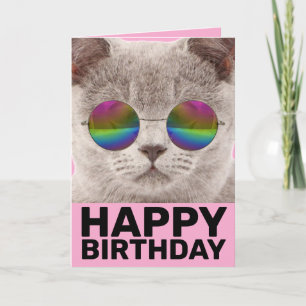 CARTÃO DE ANIVERSÁRIO DE GATO legal, VESTINDO Ó