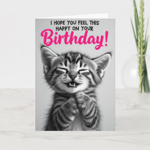 Cartão de Aniversário de Gato Listrado em Tons de