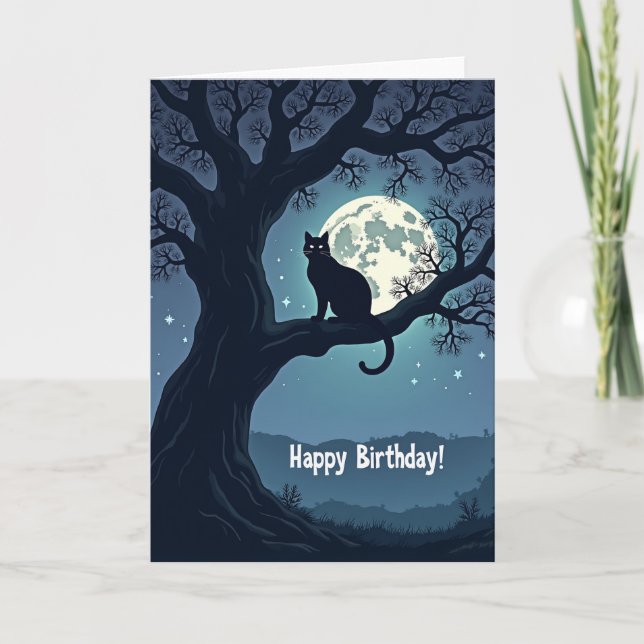 Cartão de Aniversário de Gato Místico (Frente)