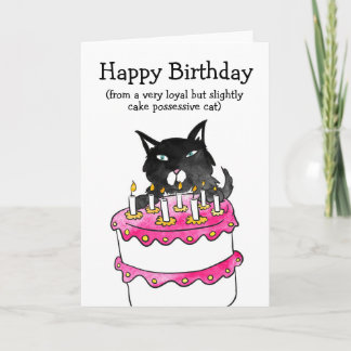 Cartão de aniversário de gato possessivo