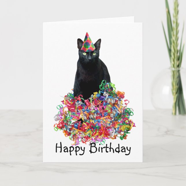 Cartão de Aniversário de Gato Preto (Frente)