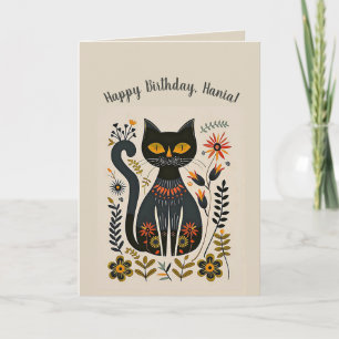 Cartão de Aniversário de Gato Preto de Arte Popula