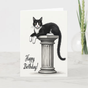 Cartão de Aniversário de Gato Preto Elegante