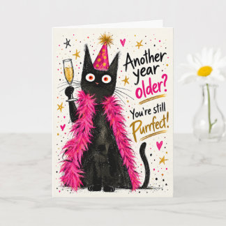 Cartão de aniversário de gato preto engraçado em b