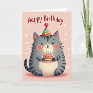 Cartão de Aniversário de Gato Rosa