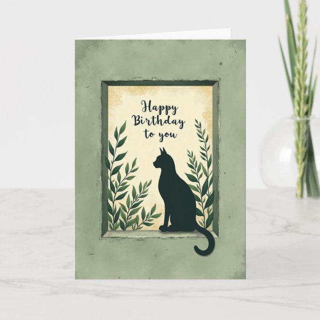 Cartão de Aniversário de Gato Rústico (Frente)