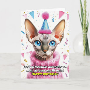 Cartão de Aniversário de Gato Sphinx com Suéter Tr