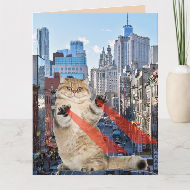 CARTÃO DE ANIVERSÁRIO DE GATO SUPERPODER SOBRE A C (Frente)