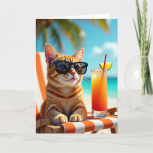 Cartão de Aniversário de Gato Tropical