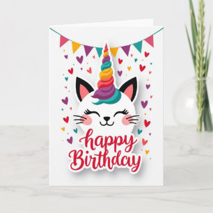 Cartão de Aniversário de Gato Unicórnio