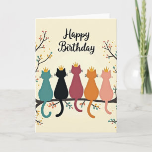 Cartão de Aniversário de Gatos Coroados