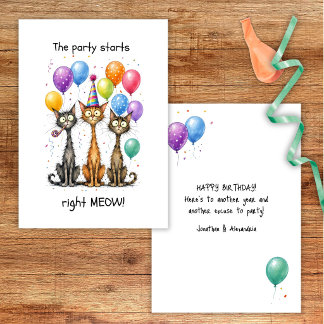 Cartão de Aniversário de Gatos Magros Engraçados