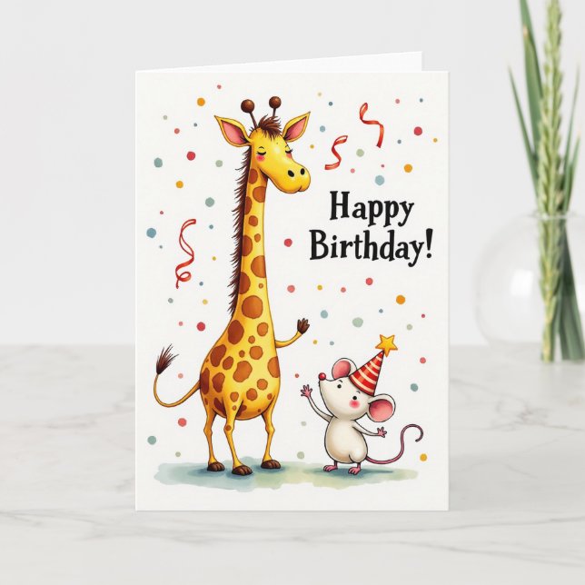 Cartão de Aniversário de Girafa Doce (Frente)