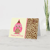 Cartão de Aniversário de Giraffe Impressão e Coruj