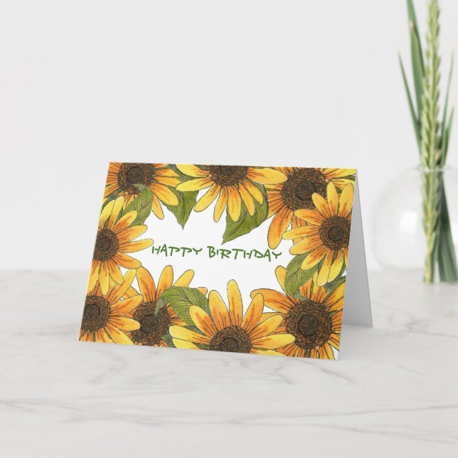 Cartão de Aniversário de Girassol (Frente)