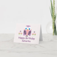 Cartão de Aniversário de Girls Purple Owl