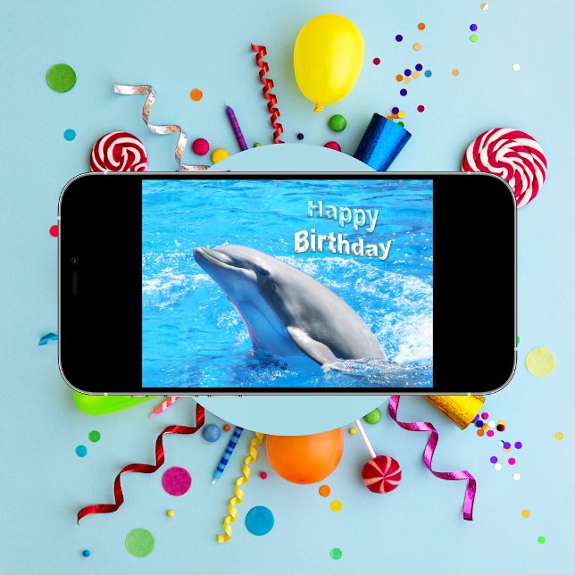 Cartão de Aniversário de Golfinho na Água (Dive into Birthday Joy: Make a Splash with this Playful Dolphin Card!)