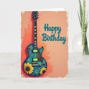 Cartão de Aniversário de Guitarra Floral