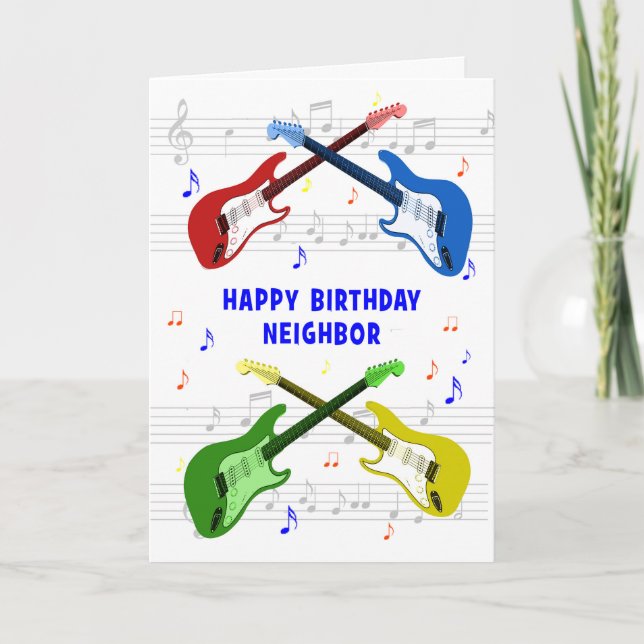 Cartão de Aniversário de Guitarras Vizinhos (Frente)
