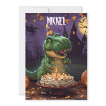 Cartão de aniversário de Halloween de dinossauro p
