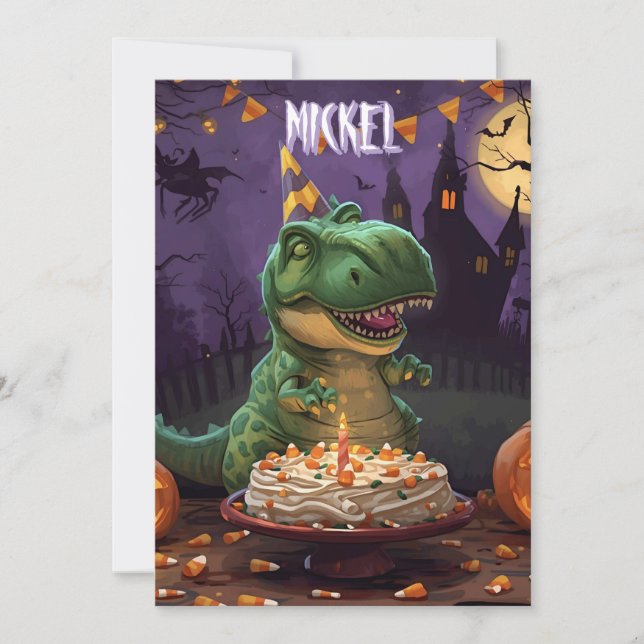 Cartão de aniversário de Halloween de dinossauro p (Frente)