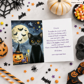 Cartão de Aniversário de Halloween Gato Preto