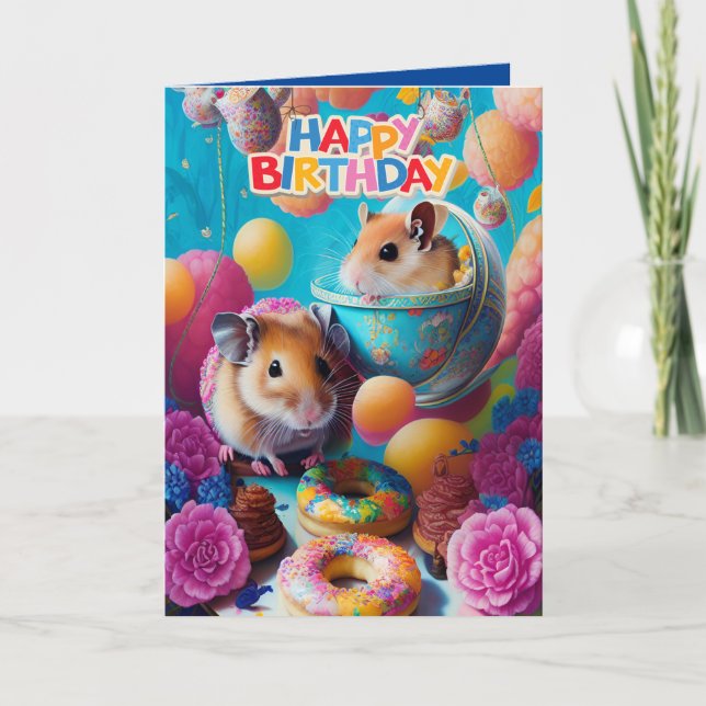 Cartão de Aniversário de Hamsters Sírios Engraçado (Frente)